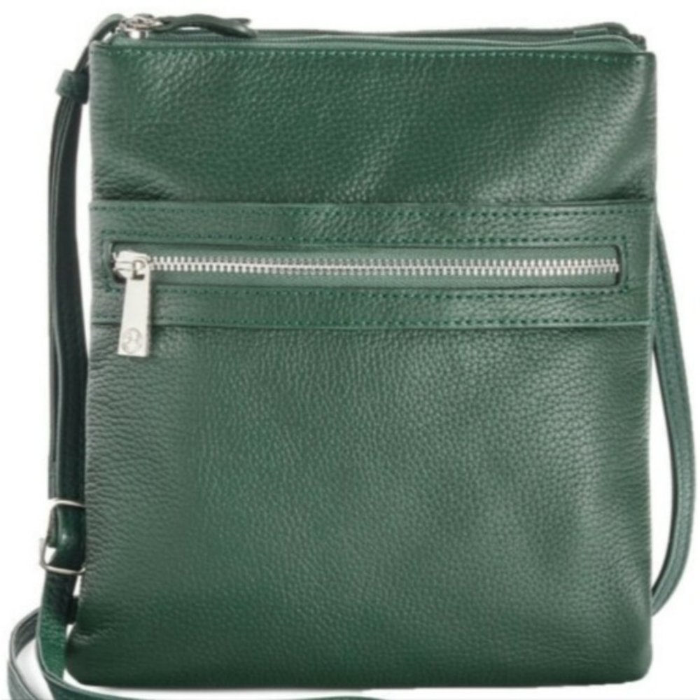 Giani Bernini Triple Zip Pebble Leather Dasher Crossbody- Hunter Green - Picture 1 of 3
